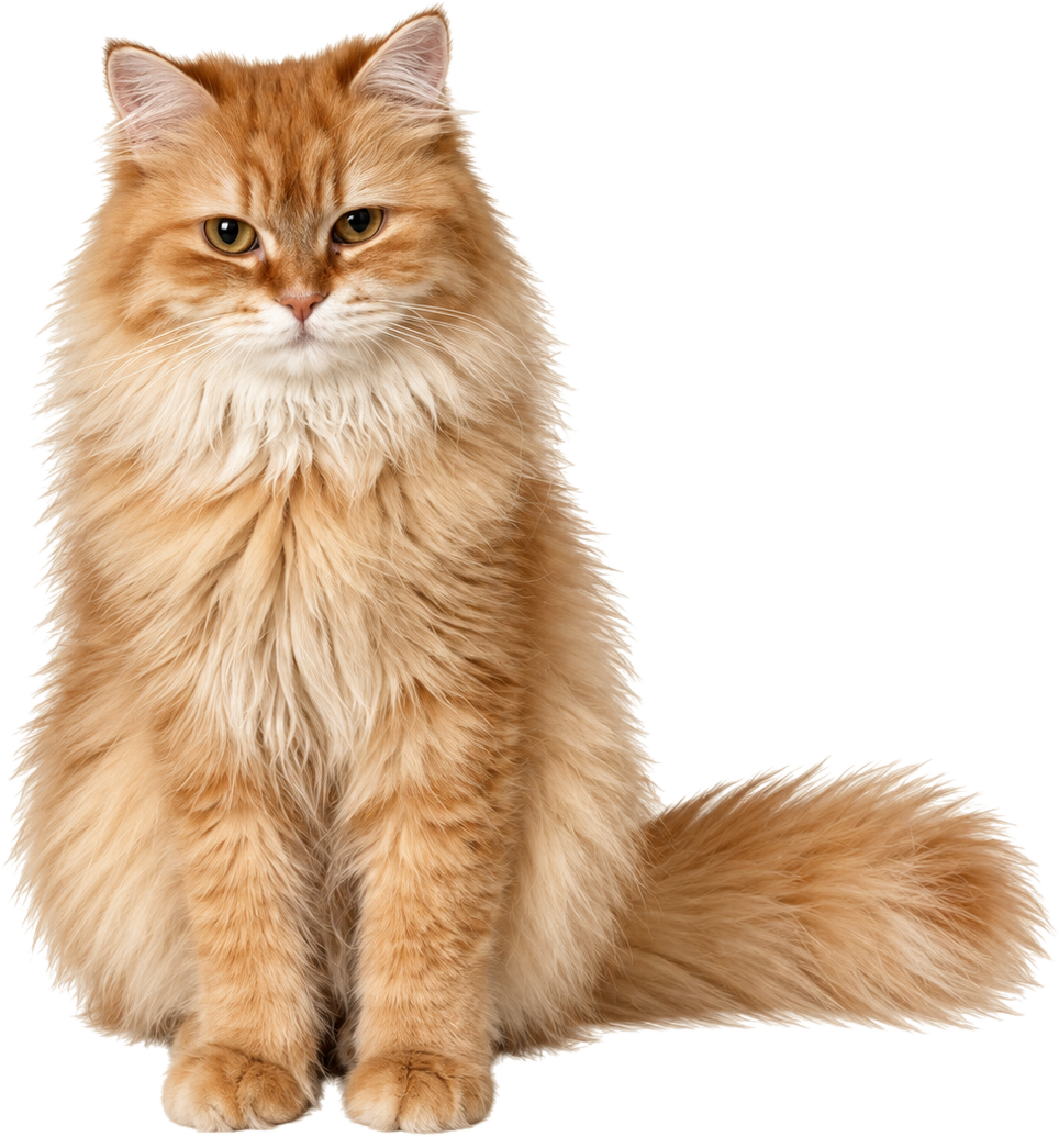 Amber, a long-haired ginger cat, sitting